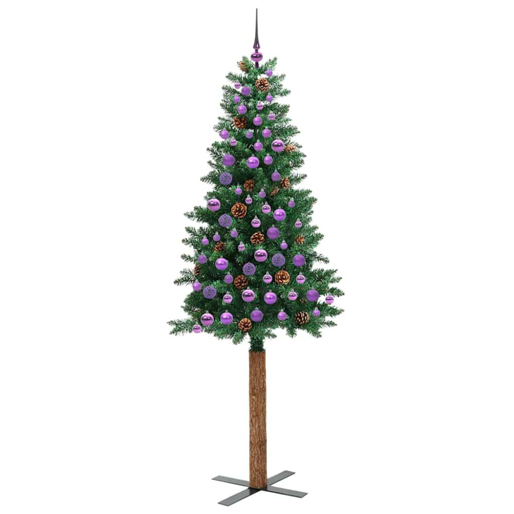 Produktbild för Smal julgran med 300 LED-lampor Grön 210 cm PVC och solid furu
