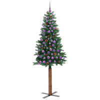 Produktbild för Smal julgran med 300 LED-lampor Grön 210 cm PVC och solid furu