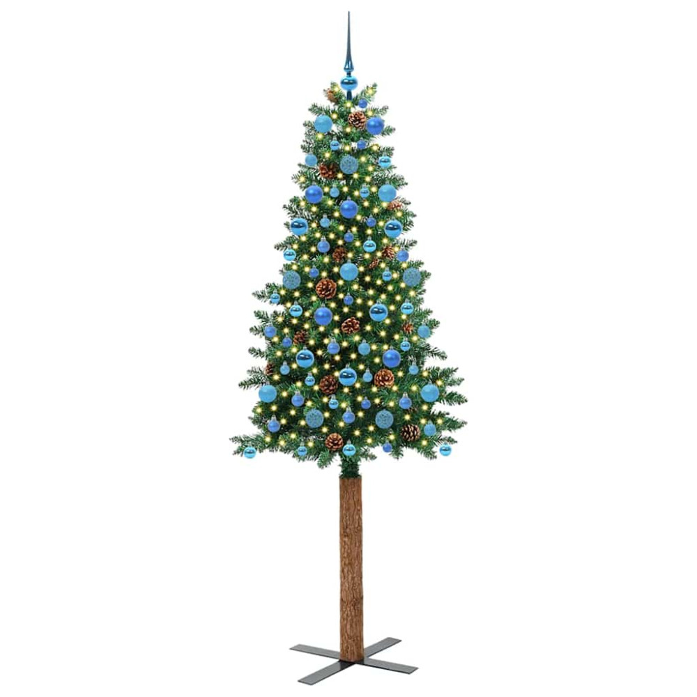 Produktbild för Smal julgran med 300 LED-lampor Grön 210 cm PVC och solid furu