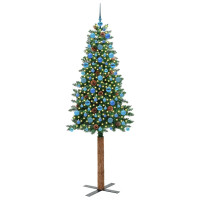 Produktbild för Smal julgran med 300 LED-lampor Grön 210 cm PVC och solid furu