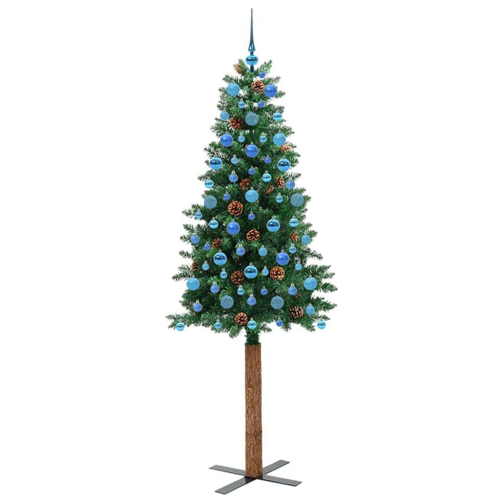Produktbild för Smal julgran med 300 LED-lampor Grön 210 cm PVC och solid furu