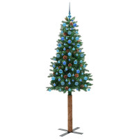 Produktbild för Smal julgran med 300 LED-lampor Grön 210 cm PVC och solid furu