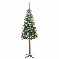 Produktbild för Smal julgran med 150 LED-lampor Grön 150 cm PVC och solid furu