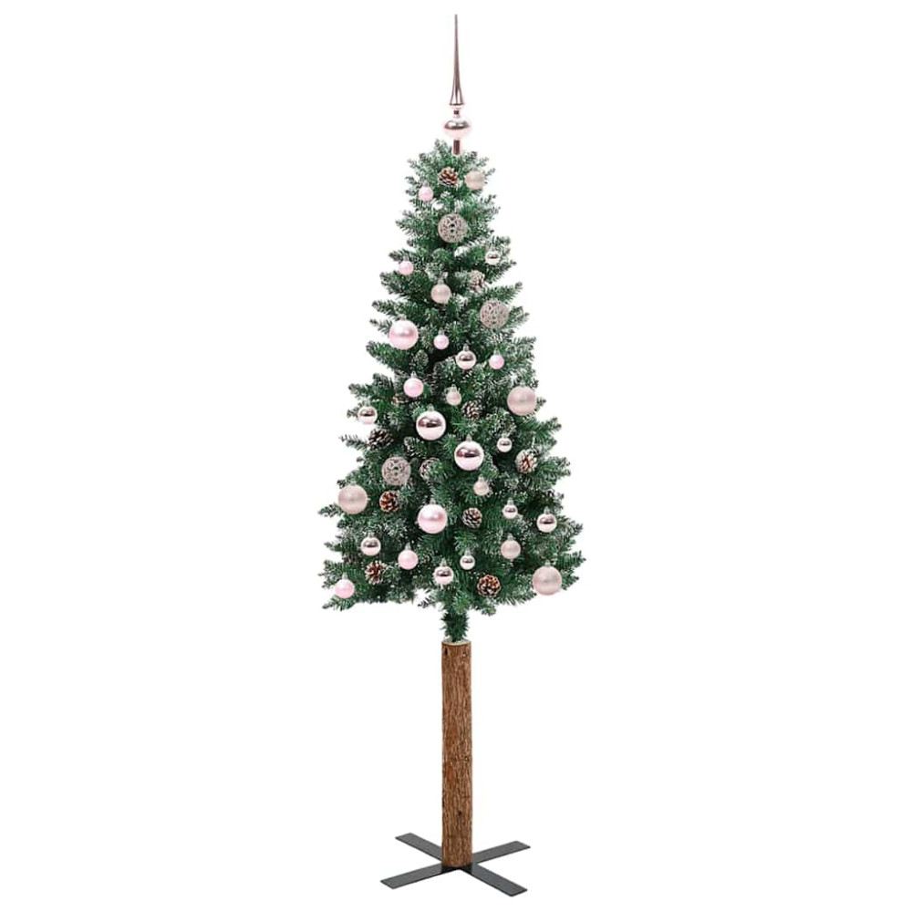 Produktbild för Smal julgran med 150 LED-lampor Grön 150 cm PVC och solid furu