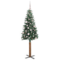 Produktbild för Smal julgran med 150 LED-lampor Grön 150 cm PVC och solid furu