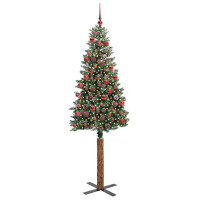Produktbild för Smal julgran med 300 LED-lampor Grön 180 cm PVC och solid furu
