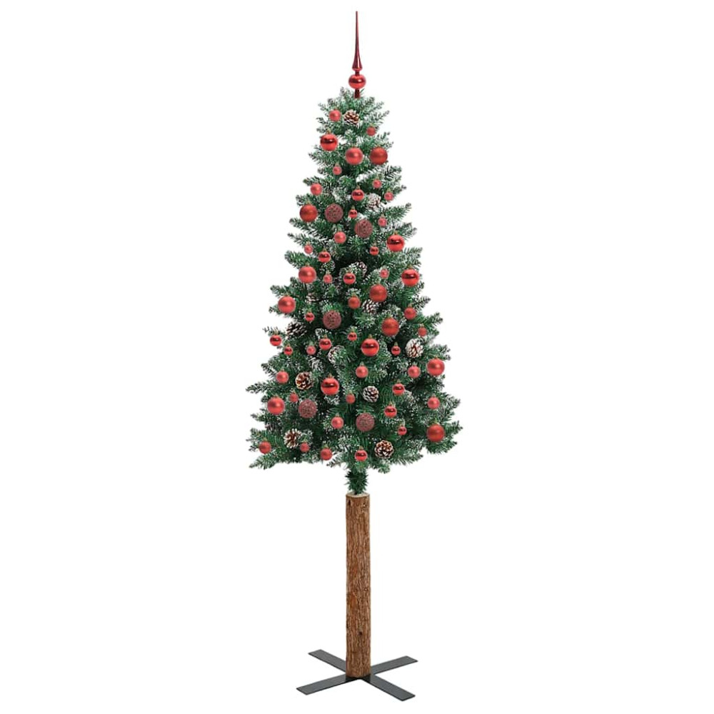 Produktbild för Smal julgran med 300 LED-lampor Grön 180 cm PVC och solid furu