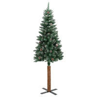 Produktbild för Smal julgran med 300 LED-lampor Grön 180 cm PVC och solid furu