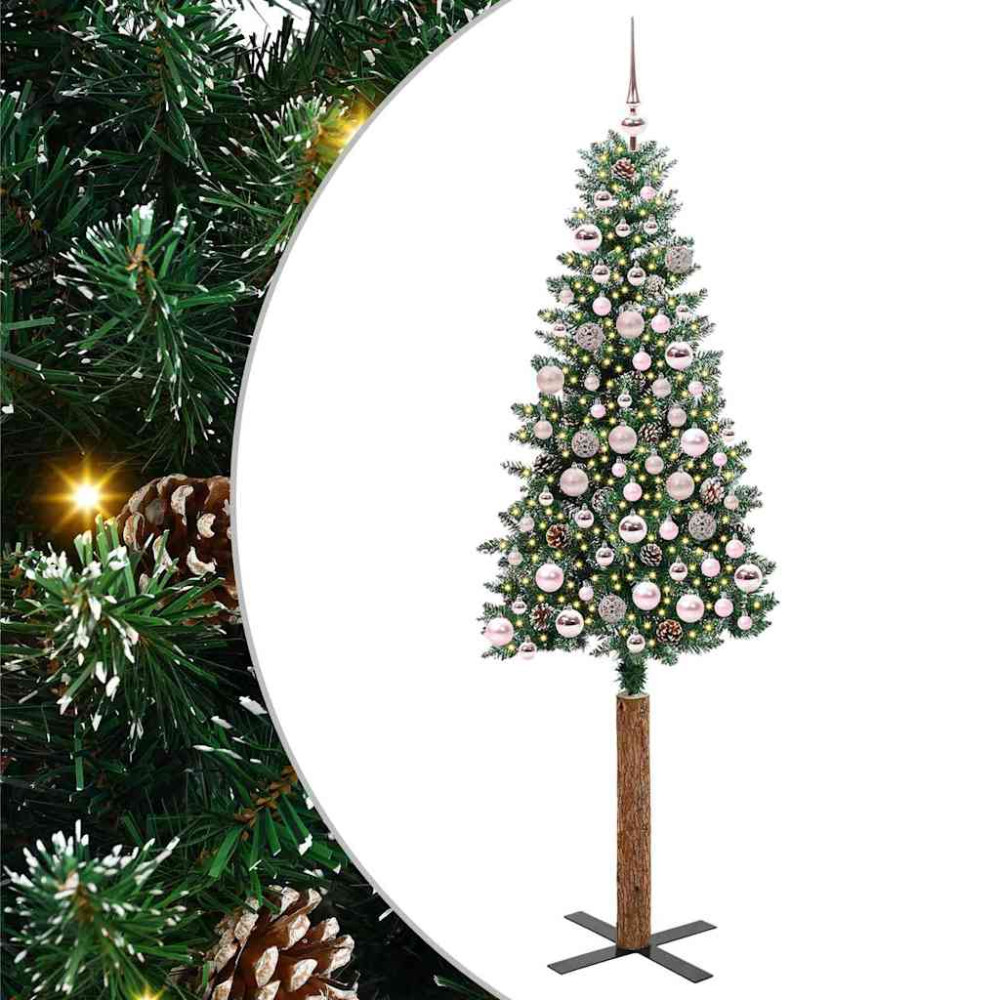 Produktbild för Smal julgran med 300 LED-lampor Grön 180 cm PVC och solid furu