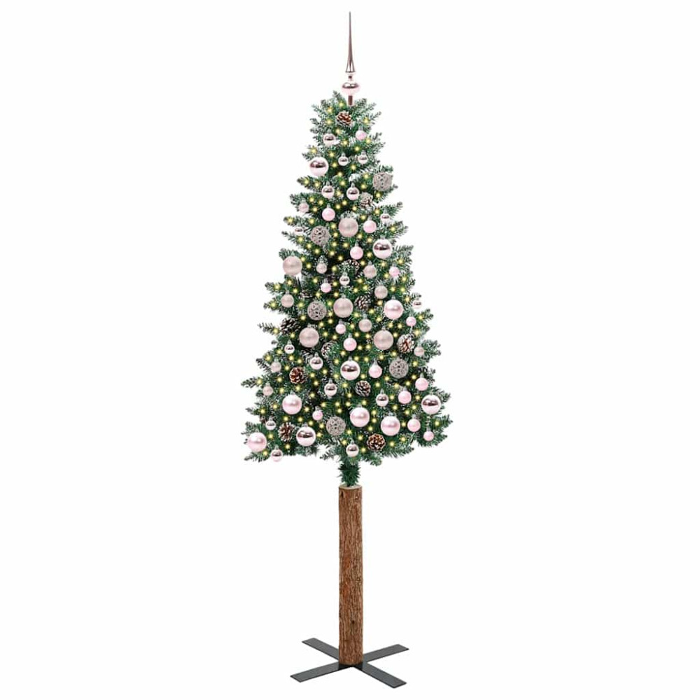 Produktbild för Smal julgran med 300 LED-lampor Grön 180 cm PVC och solid furu