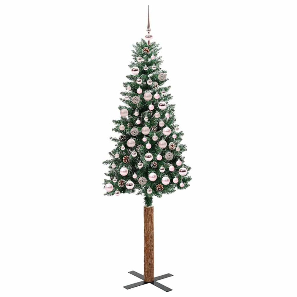 Produktbild för Smal julgran med 300 LED-lampor Grön 180 cm PVC och solid furu