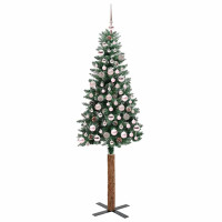 Produktbild för Smal julgran med 300 LED-lampor Grön 180 cm PVC och solid furu