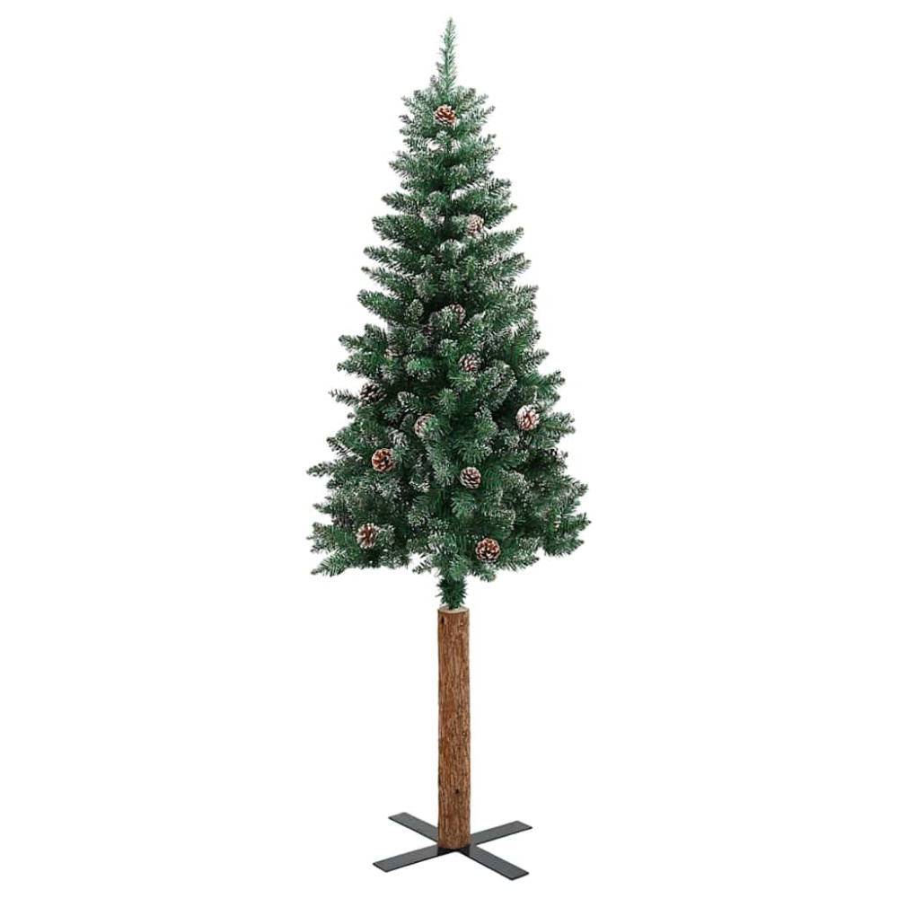 Produktbild för Smal julgran med 300 LED-lampor Grön 180 cm PVC och solid furu