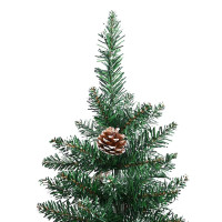 Produktbild för Smal julgran med 300 LED-lampor Grön 180 cm PVC och solid furu