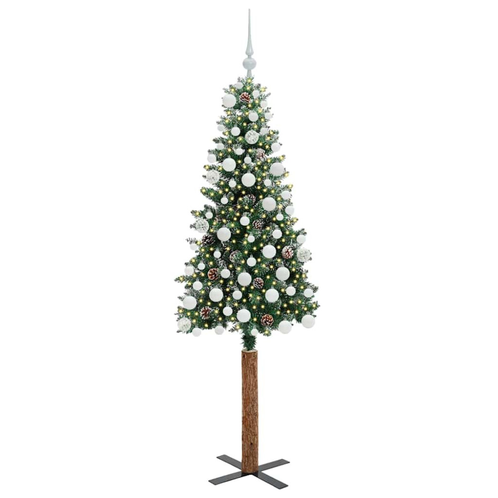 Produktbild för Smal julgran med 300 LED-lampor Grön 180 cm PVC och solid furu