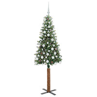 Produktbild för Smal julgran med 300 LED-lampor Grön 180 cm PVC och solid furu