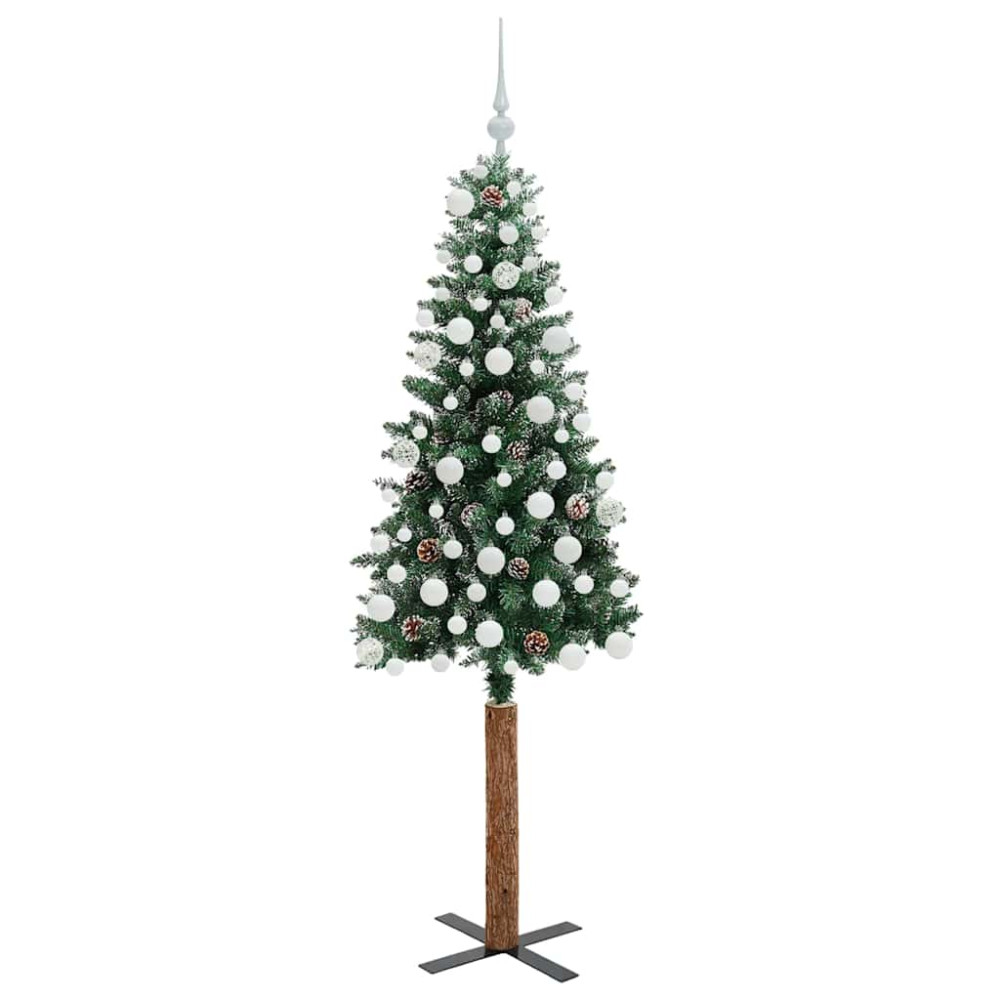 Produktbild för Smal julgran med 300 LED-lampor Grön 180 cm PVC och solid furu
