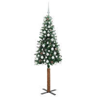 Produktbild för Smal julgran med 300 LED-lampor Grön 180 cm PVC och solid furu