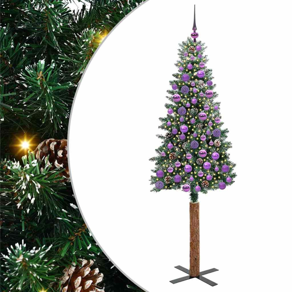 Produktbild för Smal julgran med 300 LED-lampor Grön 180 cm PVC och solid furu