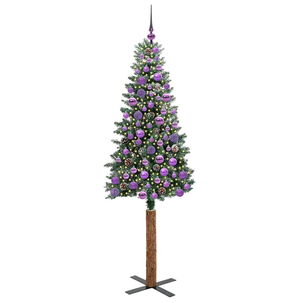 Produktbild för Smal julgran med 300 LED-lampor Grön 180 cm PVC och solid furu