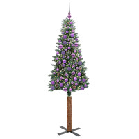 Produktbild för Smal julgran med 300 LED-lampor Grön 180 cm PVC och solid furu