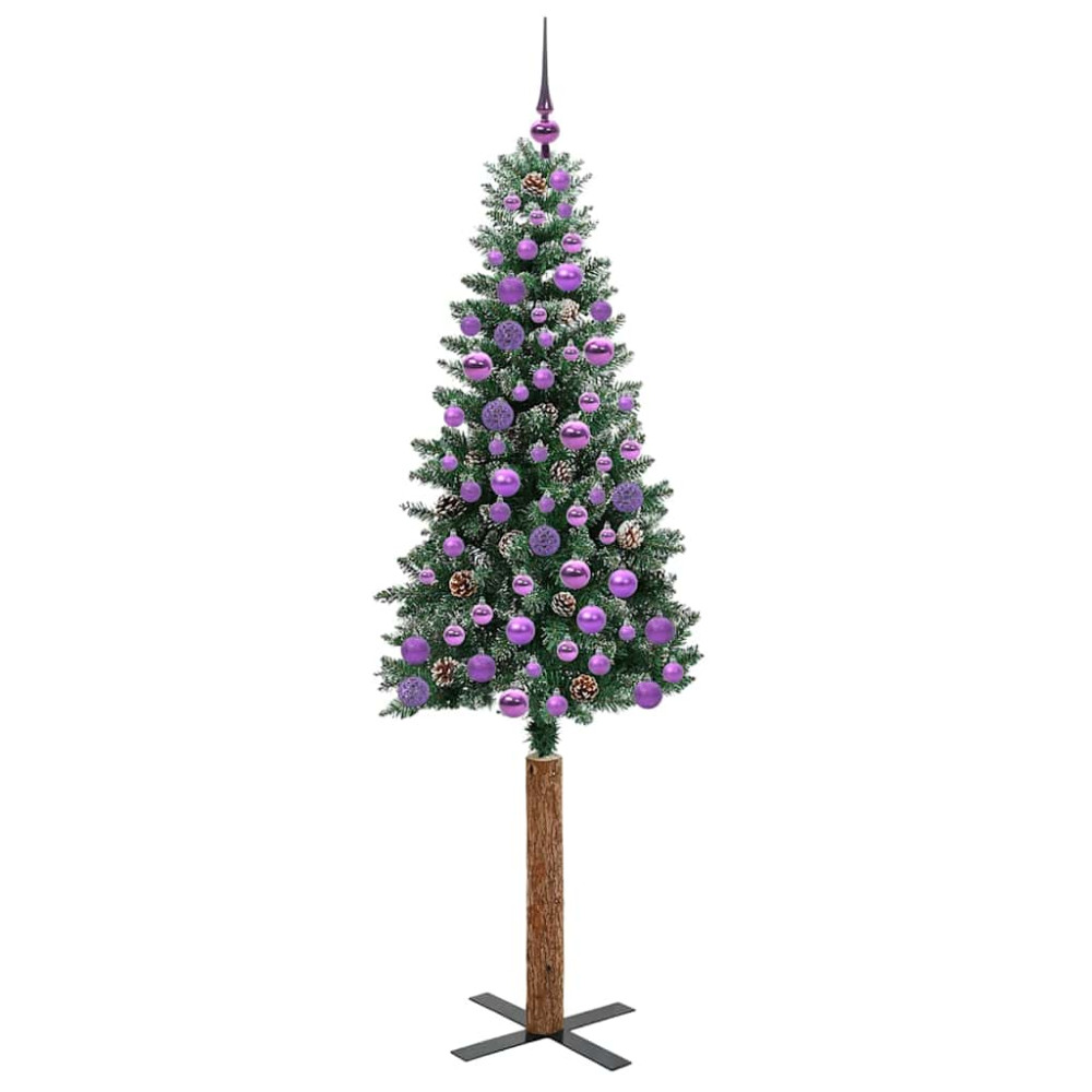 Produktbild för Smal julgran med 300 LED-lampor Grön 180 cm PVC och solid furu