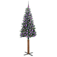 Produktbild för Smal julgran med 300 LED-lampor Grön 180 cm PVC och solid furu