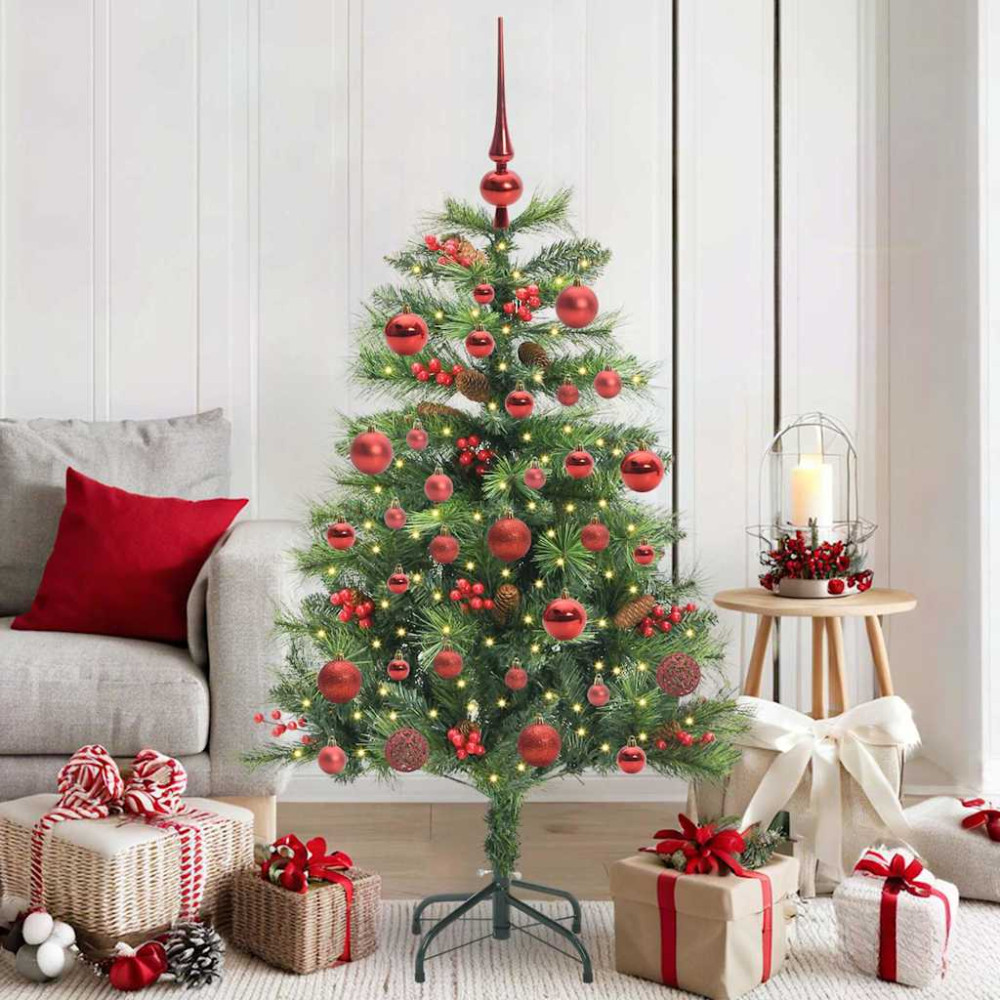 Produktbild för Konstgjord julgran med LED -remsljus Grön 150 cm PVC och metall