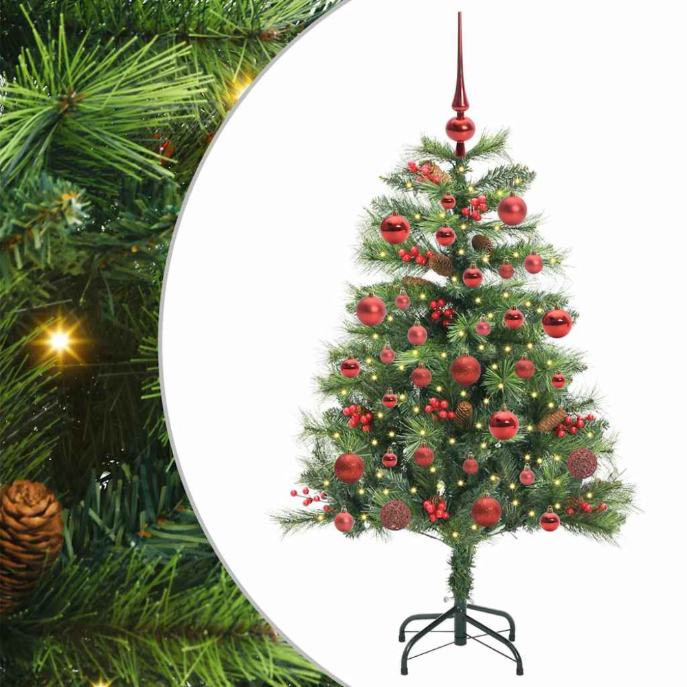Produktbild för Konstgjord julgran med LED -remsljus Grön 150 cm PVC och metall