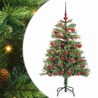 Produktbild för Konstgjord julgran med LED -remsljus Grön 150 cm PVC och metall