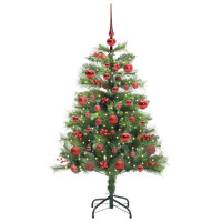 Produktbild för Konstgjord julgran med LED -remsljus Grön 150 cm PVC och metall