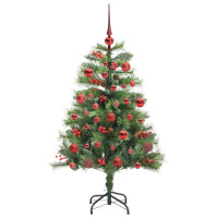 Produktbild för Konstgjord julgran med LED -remsljus Grön 150 cm PVC och metall