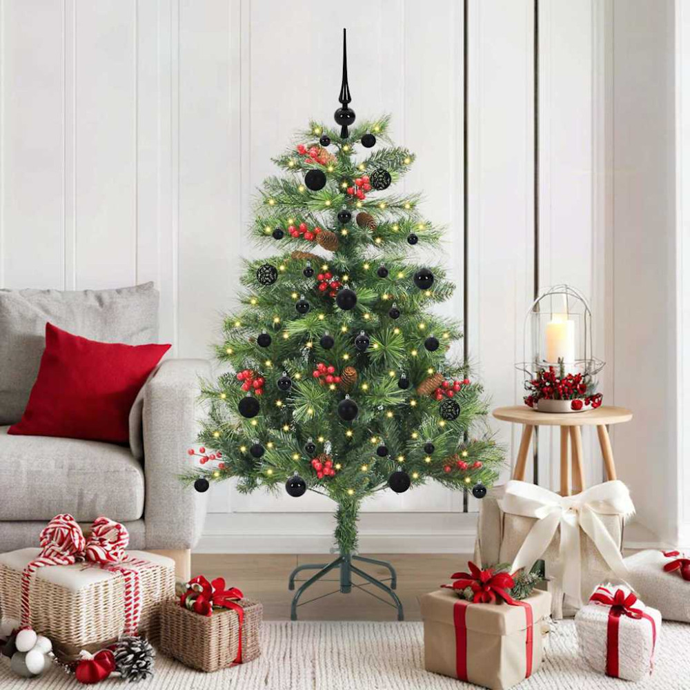 Produktbild för Konstgjord julgran med LED -remsljus Grön 150 cm PVC och metall