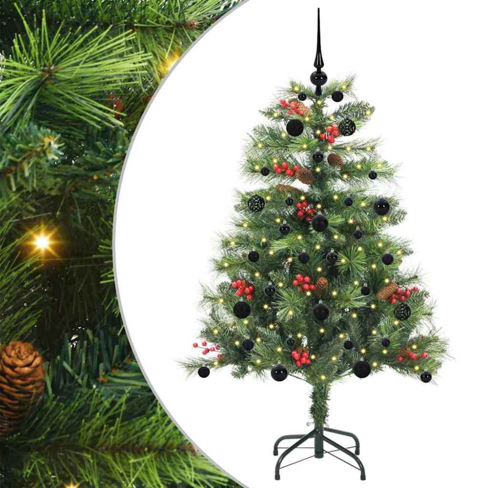 Produktbild för Konstgjord julgran med LED -remsljus Grön 150 cm PVC och metall