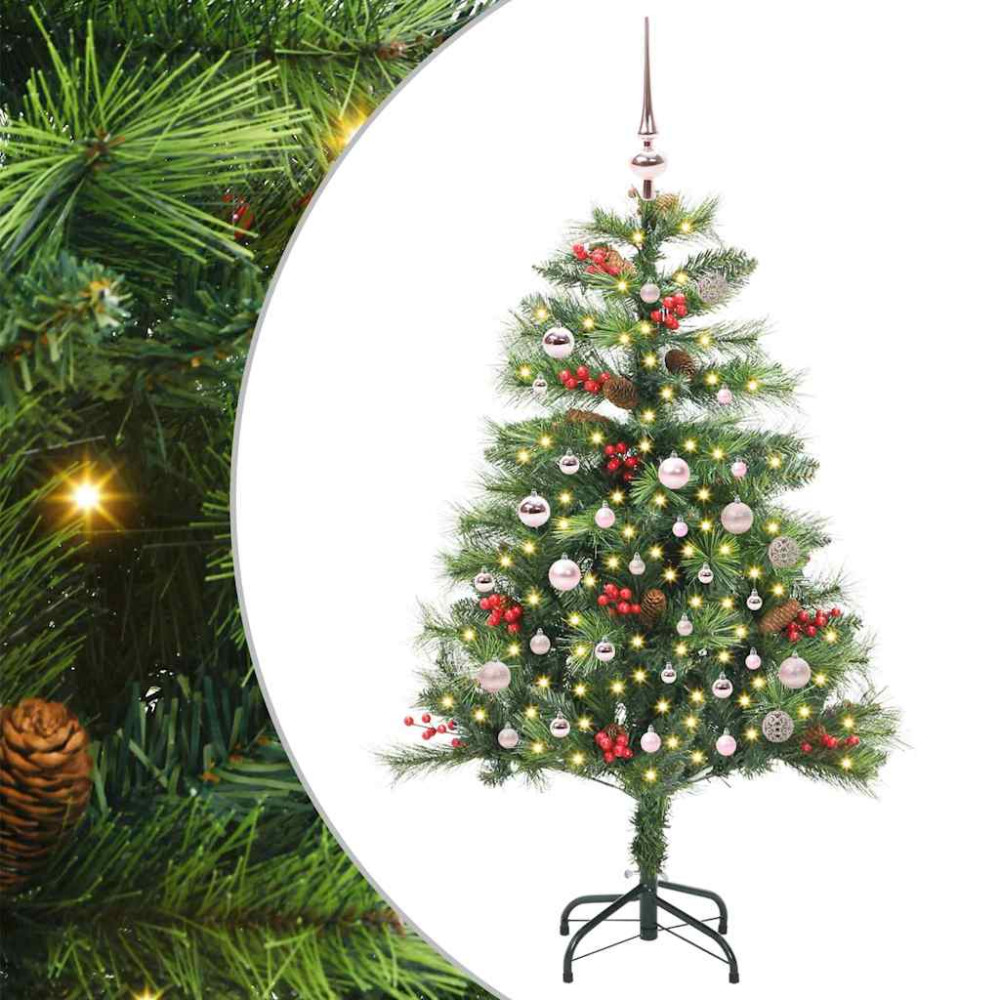 Produktbild för Konstgjord julgran med LED -remsljus Grön 150 cm PVC och metall