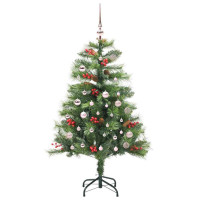 Produktbild för Konstgjord julgran med LED -remsljus Grön 150 cm PVC och metall