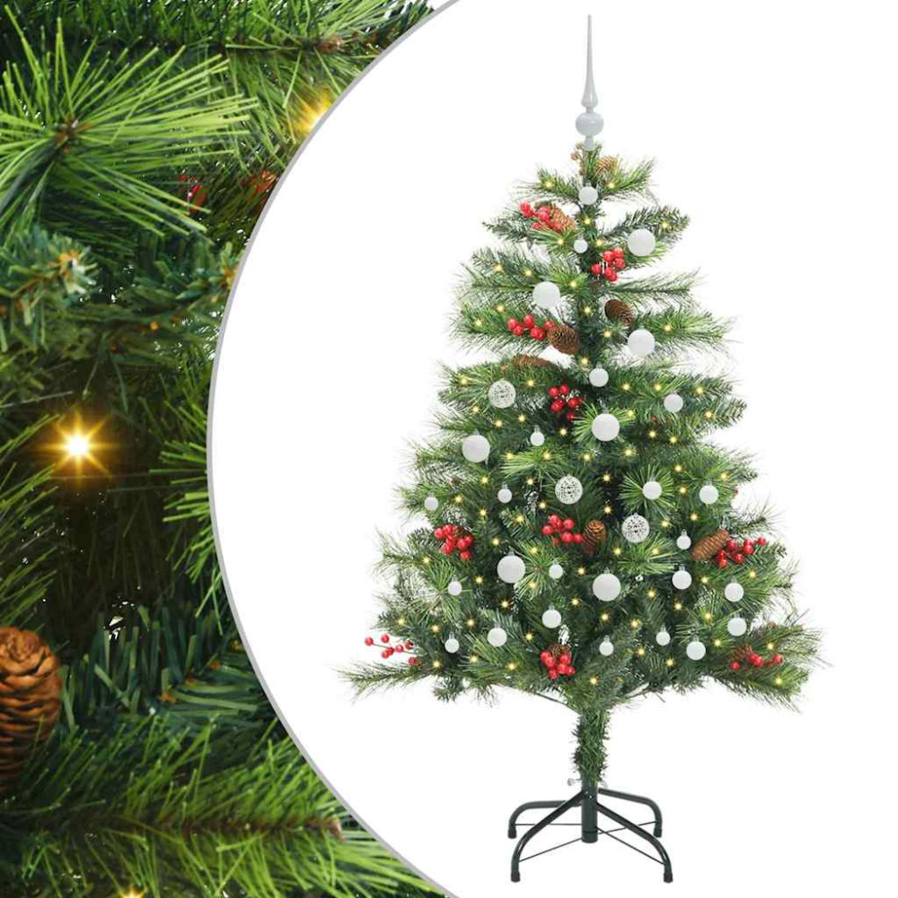 Produktbild för Konstgjord julgran med LED -remsljus Grön 150 cm PVC och metall