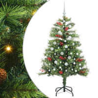 Produktbild för Konstgjord julgran med LED -remsljus Grön 150 cm PVC och metall