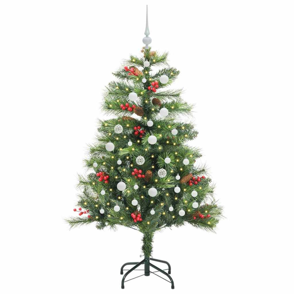 Produktbild för Konstgjord julgran med LED -remsljus Grön 150 cm PVC och metall