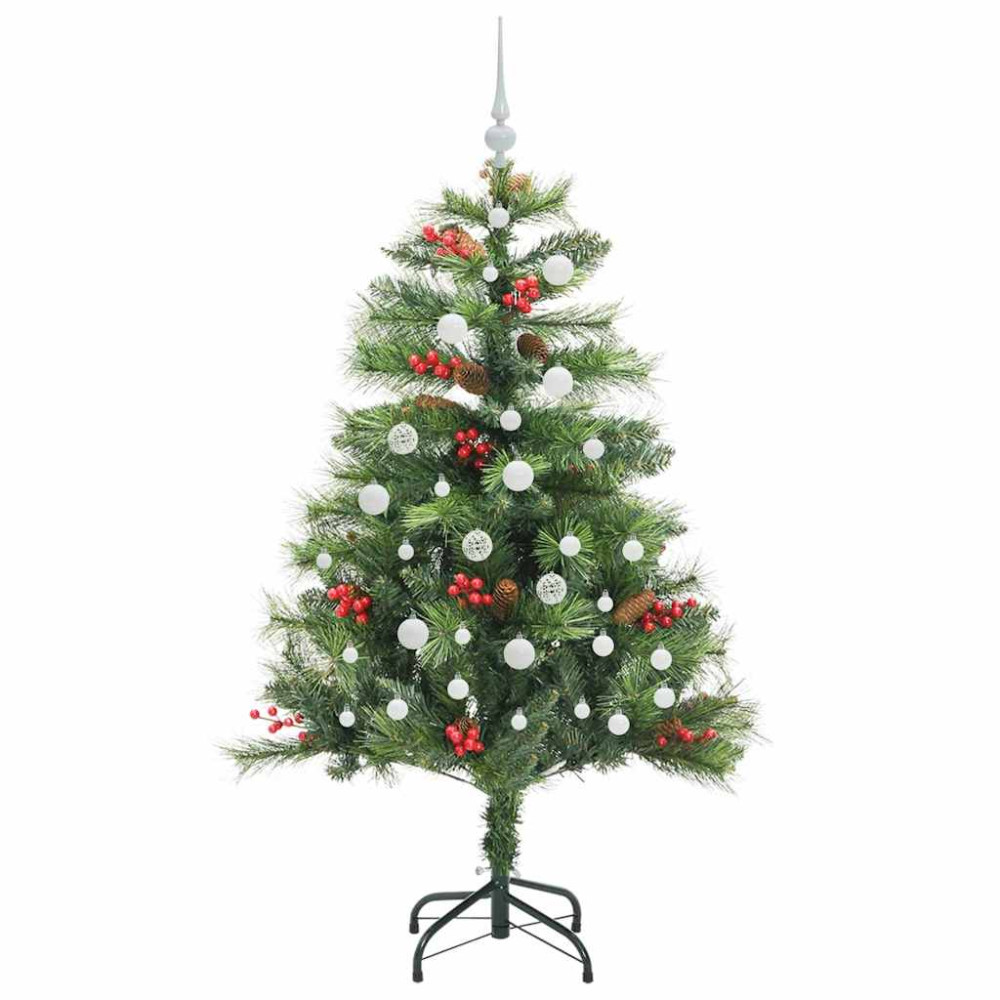 Produktbild för Konstgjord julgran med LED -remsljus Grön 150 cm PVC och metall