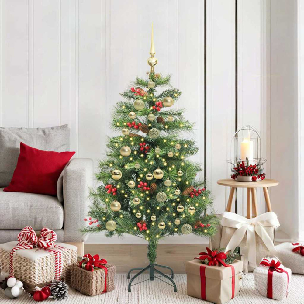 Produktbild för Konstgjord julgran med LED -remsljus Grön 150 cm PVC och metall
