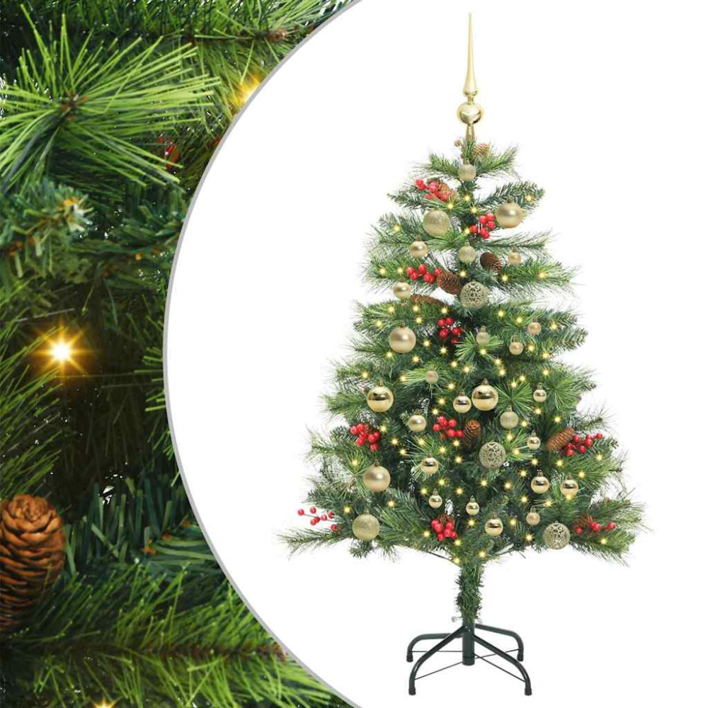 Produktbild för Konstgjord julgran med LED -remsljus Grön 150 cm PVC och metall