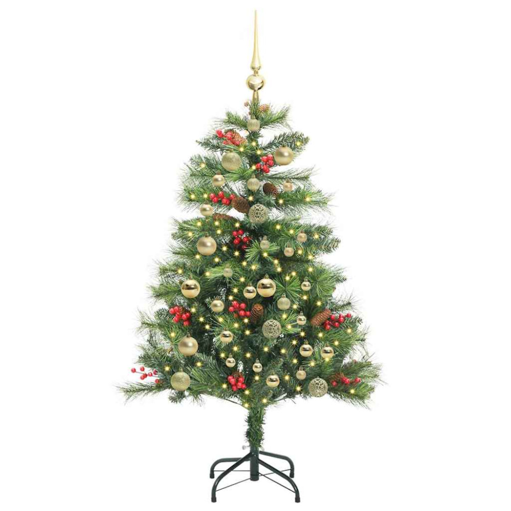 Produktbild för Konstgjord julgran med LED -remsljus Grön 150 cm PVC och metall