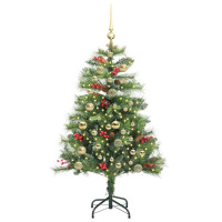 Produktbild för Konstgjord julgran med LED -remsljus Grön 150 cm PVC och metall