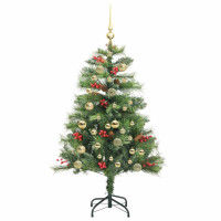 Produktbild för Konstgjord julgran med LED -remsljus Grön 150 cm PVC och metall