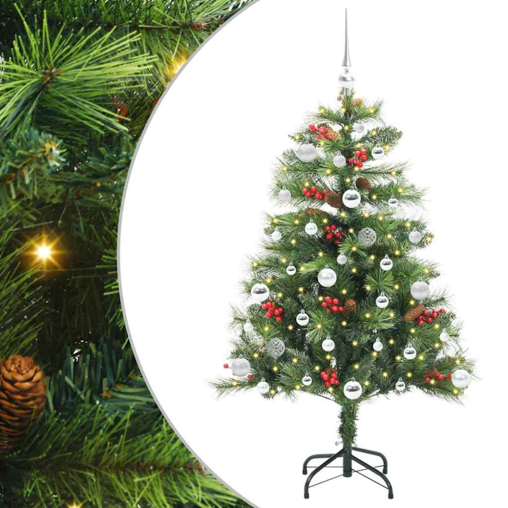 Produktbild för Konstgjord julgran med LED -remsljus Grön 150 cm PVC och metall