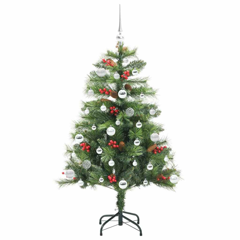 Produktbild för Konstgjord julgran med LED -remsljus Grön 150 cm PVC och metall