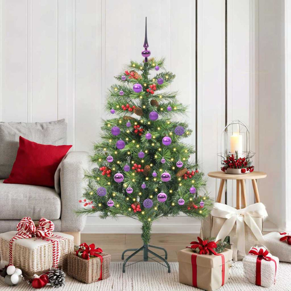 Produktbild för Konstgjord julgran med LED -remsljus Grön 150 cm PVC och metall