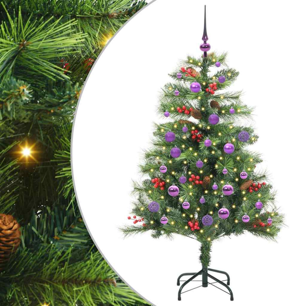 Produktbild för Konstgjord julgran med LED -remsljus Grön 150 cm PVC och metall