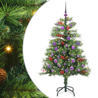 Produktbild för Konstgjord julgran med LED -remsljus Grön 150 cm PVC och metall